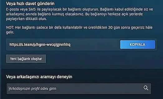 steam hızlı davet bağlantısı