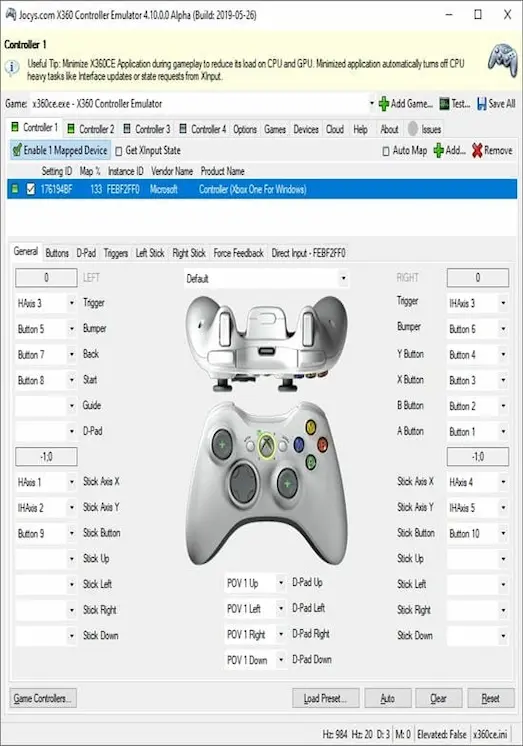 EA FC kol algılamıyor sorunu için x360ce genel arayüz ayarları